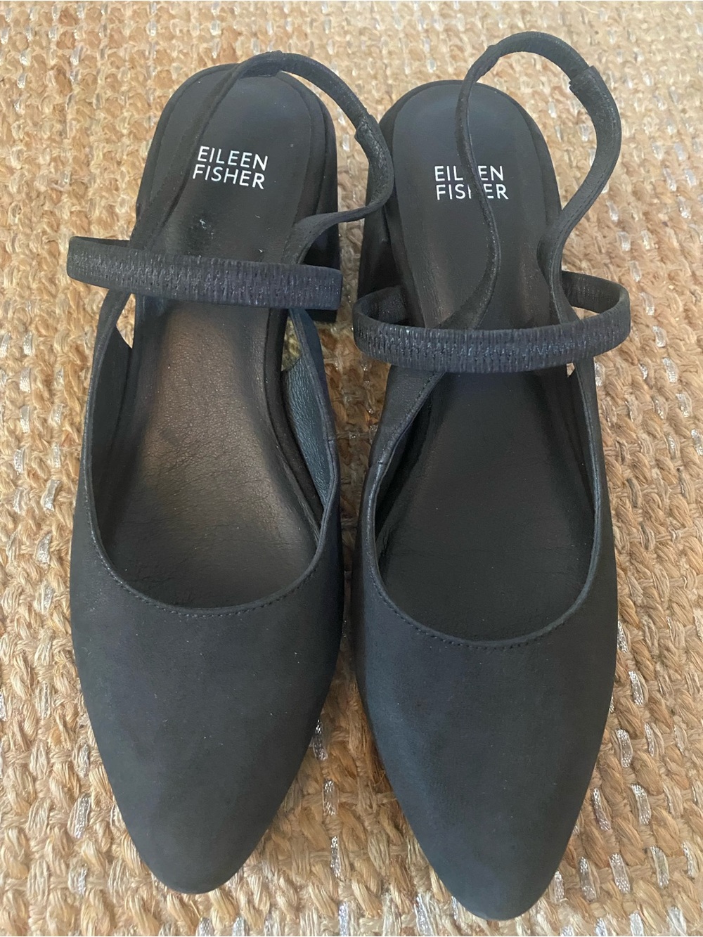 Eileen Fisher Zeny Black Suede Nubuck Mary Jane Slingback Block Heel Pump Sz 7.5